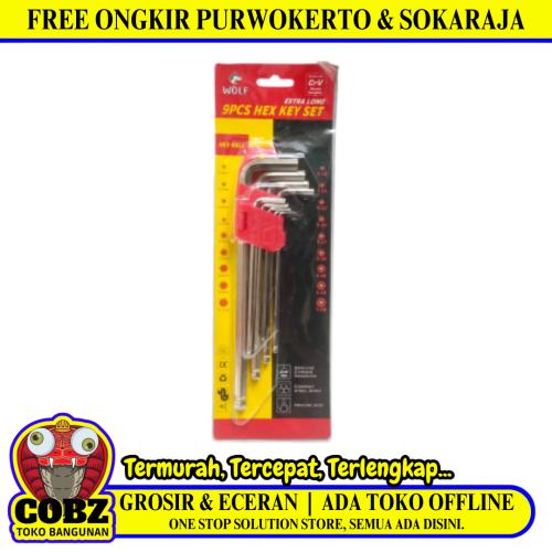 1.5 MM - 10 MM / WOLF Kunci L Hexagon Ballpoint Panjang Wrench Screw 9 Pcs Set