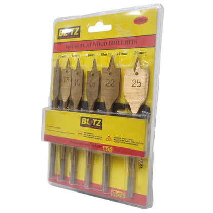10 MM - 25 MM / BLITZ Mata Bor Kayu Kipas Flat Wood Drill Bits Set