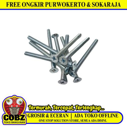 M 4 x 50 MM / TM Baut JF Kepala Rata Plus Putih Biji