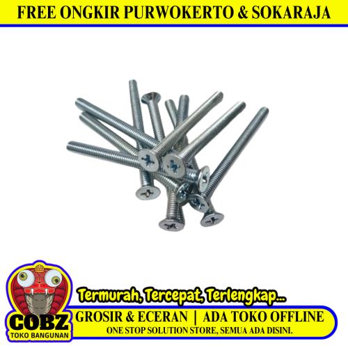 M 4 x 50 MM / TM Baut JF Kepala Rata Plus Putih Biji