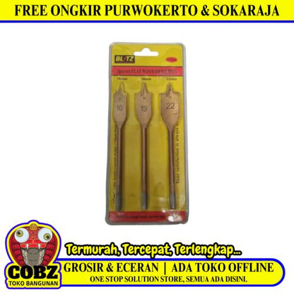 16 MM - 22 MM / BLITZ 01 Mata Bor Kayu Kipas Flat Wood Drill Bits Set