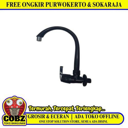 1/2 IN / CAB Kran Angsa Engkol Sink Bak Cuci Piring Tembok Plastik Hitam PVC
