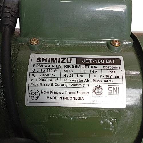 SHIMIZU JET-108 BIT Pompa Air Sumur Dalam Jet Pump Non Otomatis Set