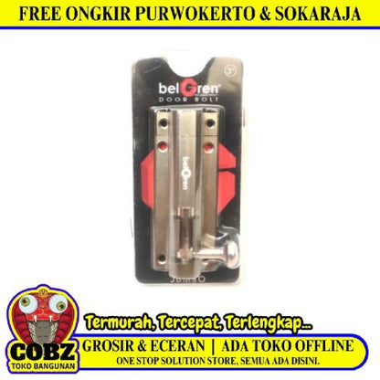 3 IN / BELGREN Grendel Kunci Slot Pintu Jendela Stainless