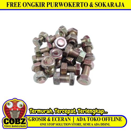 M 8 x 15 MM / TM Baut Mur Hexagon Bolt Nut Flat Head Kuning Biji