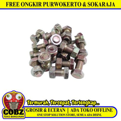 M 8 x 15 MM / TM Baut Mur Hexagon Bolt Nut Flat Head Kuning Biji