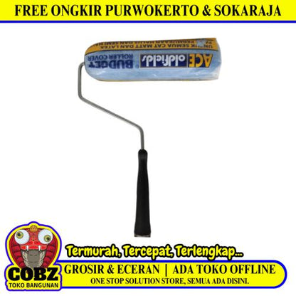 9 INCH / ACE OLDFIELDS Kuas Busa Roll Cat Tembok Kayu Besi Besar + Gagang Set