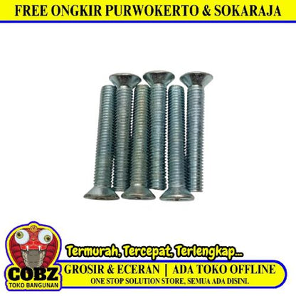 M 8 x 50 MM / TM Baut JF Kepala Rata Plus Putih Biji