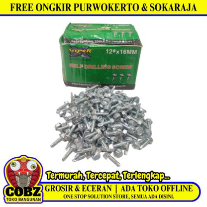 #12 x 16 MM / VIPER Roofing Baut Sekrup Atap Baja Ringan Putih Dus