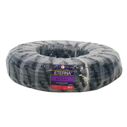 2 INTI x 0.75 MM x 50 M / ETERNA NYYHY Serabut Kabel Tembaga SNI Hitam Roll