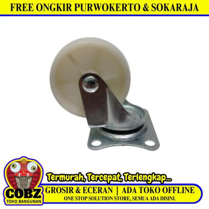 2 1/2 IN / TM Roda Hidup Trolly Non Rem Plat Nylon Putih