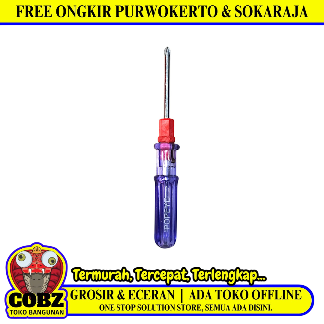 4 IN / POPEYE Obeng Screwdriver Two Way Bolak Balik Plus Minus 2 In 1 Gagang Fiber