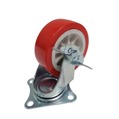 3 IN / TM Roda Hidup Trolly Rem Plat Nylon Merah Rem