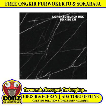 50 CM x 50 CM / PLATINUM LORENZO Keramik Lantai Rumah Glossy Black Dus