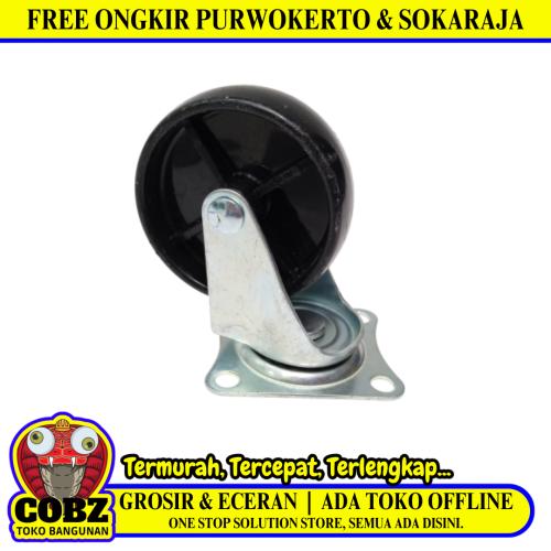 3 IN / TM Roda Hidup Trolly Non Rem Plat Nylon Hitam