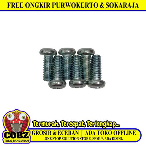 M 6 x 15 MM / NM Baut JP Kepala Pentol Bulat Plus Putih Biji