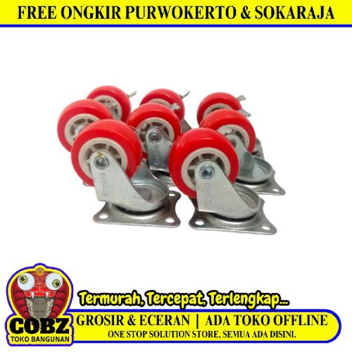 1 IN / TOKIO Roda Rem Hidup Trolly Gepeng Drat 40 MM Karet Merah 8 Pcs Dus