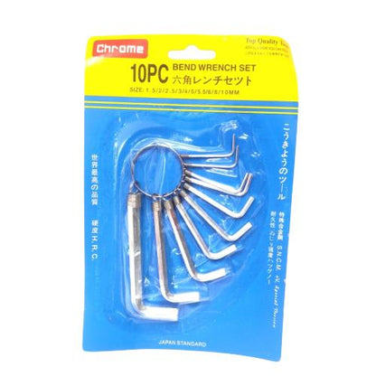 1.5 MM - 10 MM / CHROME Kunci L Hexagon Wrench Screw Pendek 10 Pcs Set