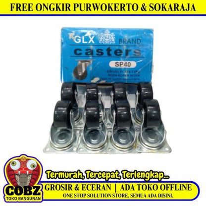 1 1/2 IN / GLX SP40 Roda Hidup Trolly Gepeng Plat 40 MM Nylon Hitam 8 Pcs Dus