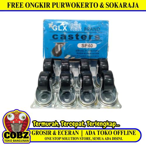 1 1/2 IN / GLX SP40 Roda Hidup Trolly Gepeng Plat 40 MM Nylon Hitam 8 Pcs Dus