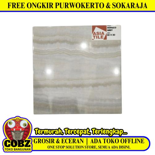 30 CM x 30 CM / ASIA TILE MONACO Keramik Lantai Rumah Glossy Grey Dus
