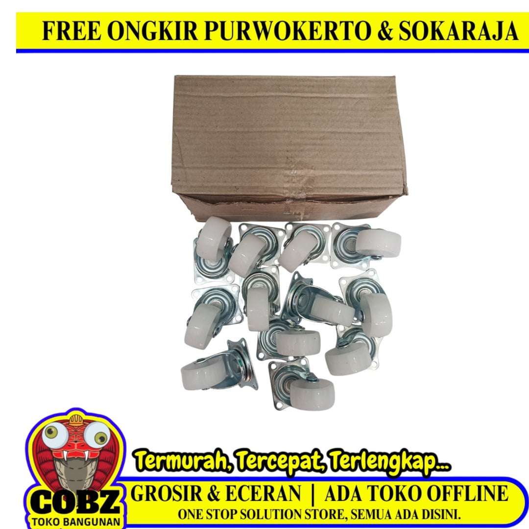 1 1/2 IN / NSK Roda Hidup Trolly Bentuk Plat 40 MM Nylon Putih 12 Pcs Dus