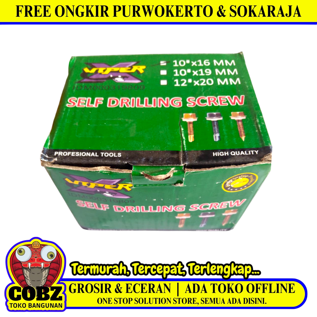 #10 x 16 MM / VIPER Roofing Baut Sekrup Atap Baja Ringan Warna Dus