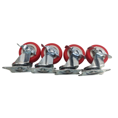 2 IN / BONUCCI SKA-203 Roda Rem Hidup Trolly Gepeng Plat 50 MM Nylon Merah 4 Pcs Dus