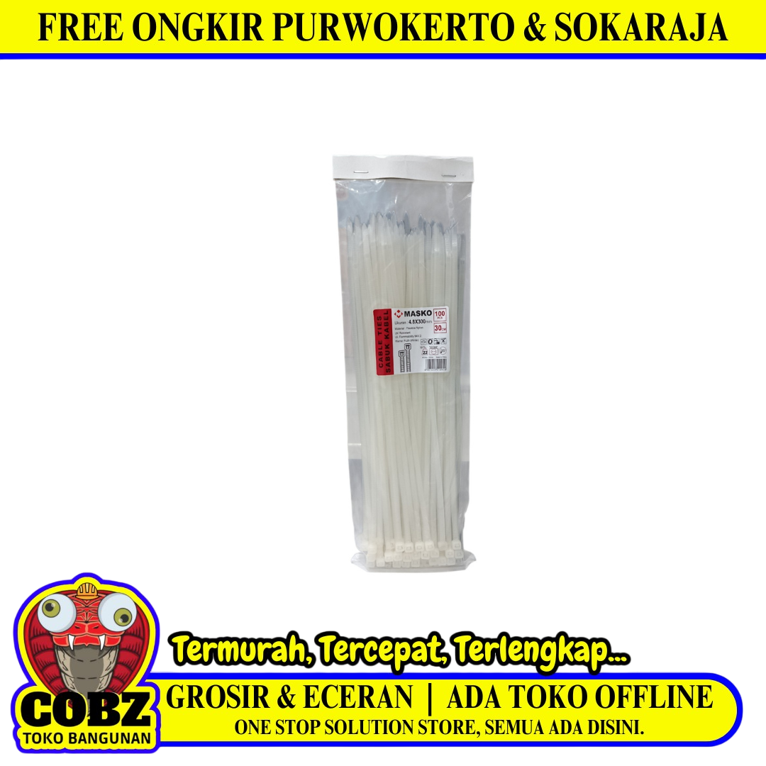 4.8 MM x 300 MM / MASKO Kabel Cable Ties Tali Ripet 30 CM Putih Pack
