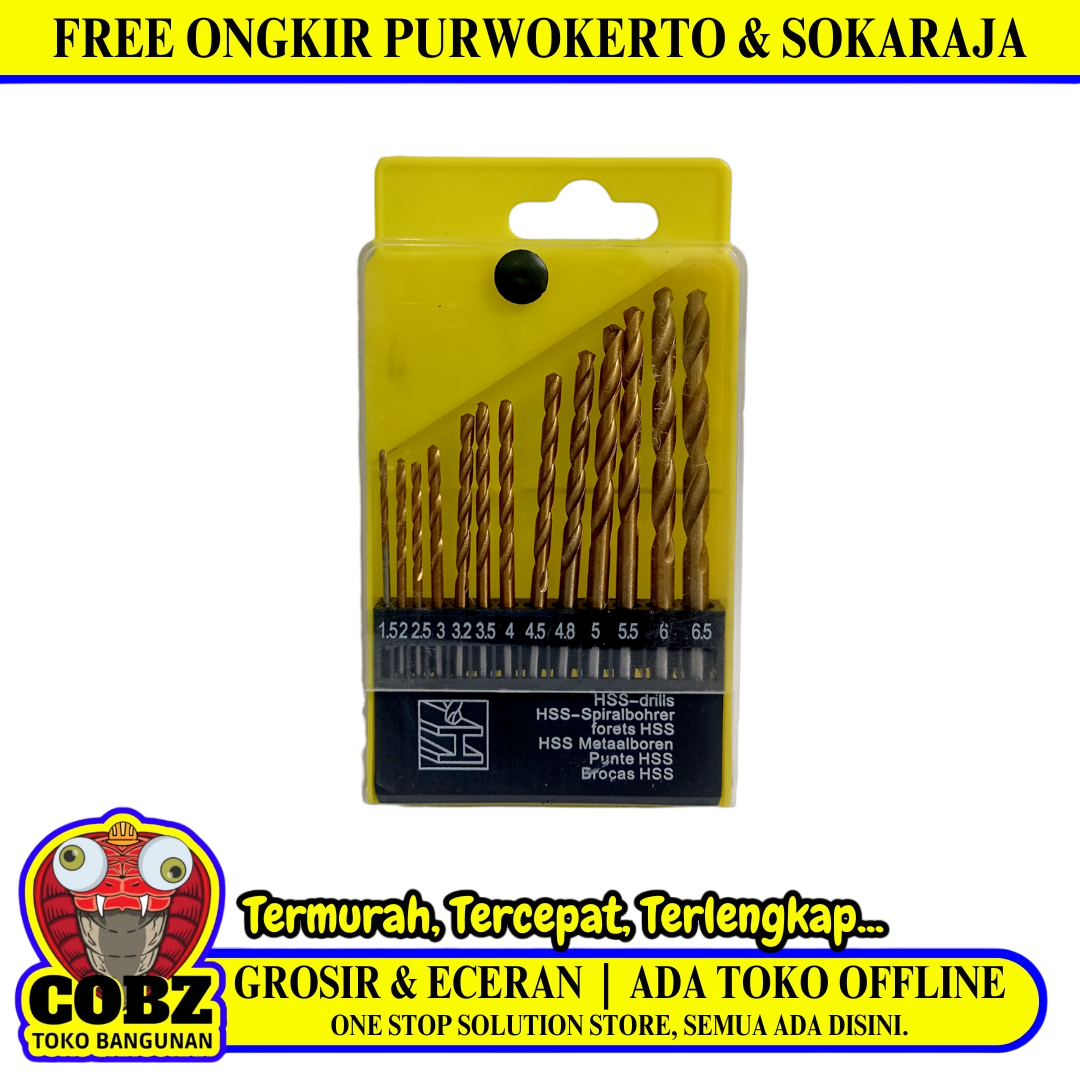 1.5 MM - 6.5 MM / COBZ Shank Twist Drill Bits Mata Bor Besi Kayu PVC 13 Pcs Set