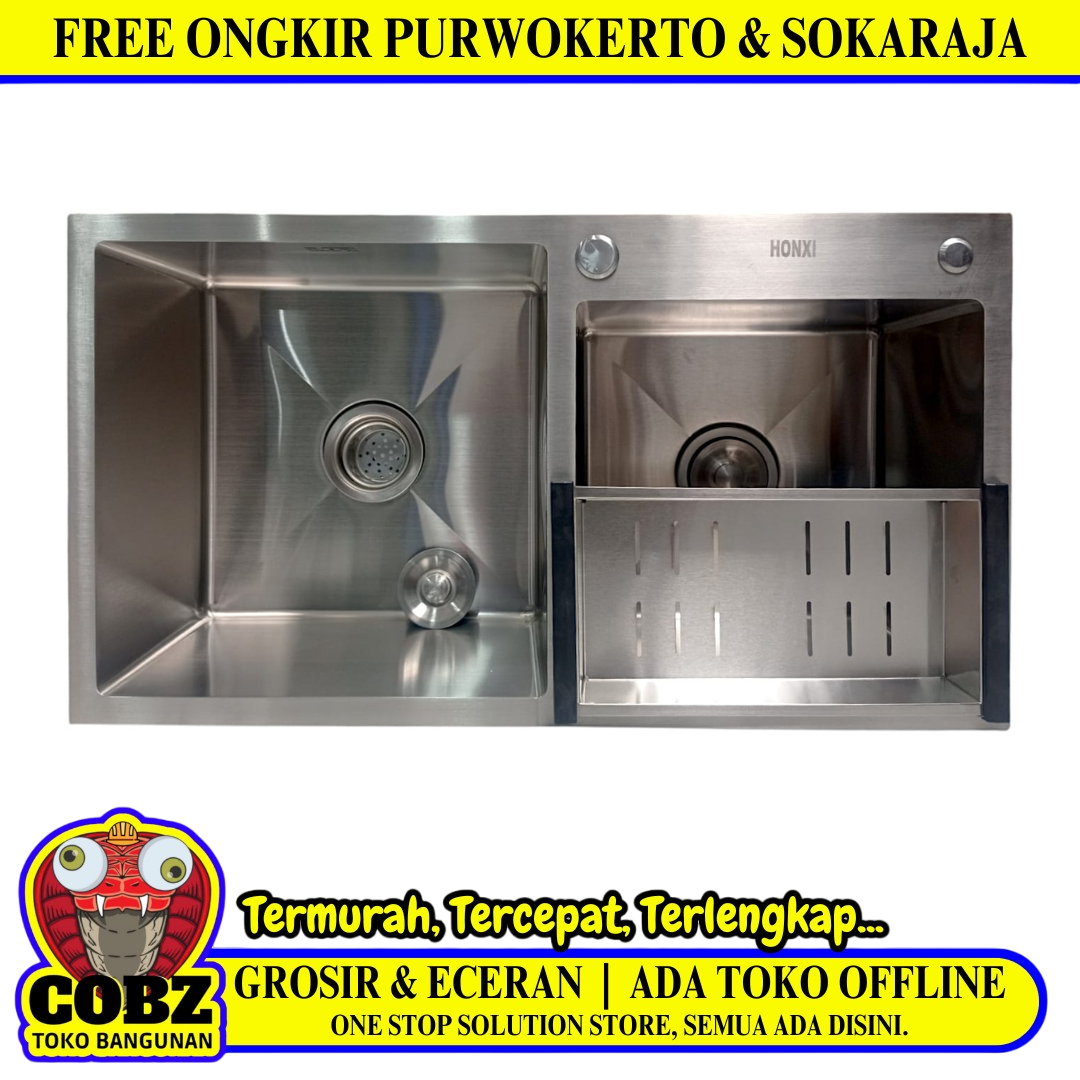 82 CM x 45 CM x 22 CM / HONXI Bak Cuci Piring Washbak 2 Lubang + Acc Set