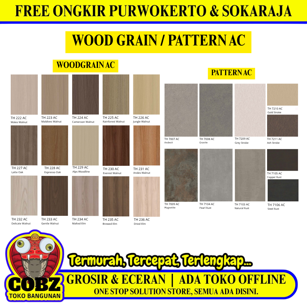 122 CM x 244 CM / TACO WOOD GRAIN / PATTERN AC HPL Lembar