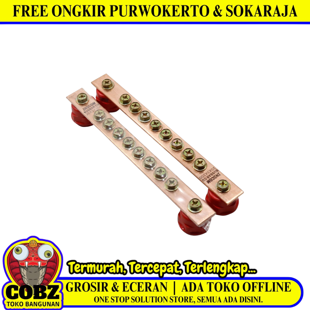 3 MM x 20 MM x 200 MM / TM INS Terminal Busbar Blok Arde Tembaga
