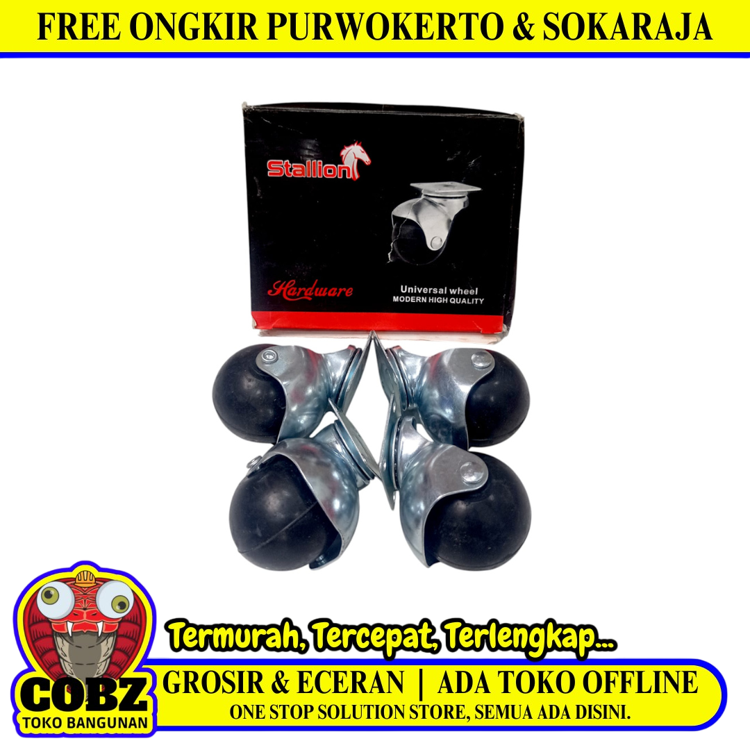2 IN / STALLION Roda Hidup Trolly Bulat Plat 48 MM Karet Hitam 4 Pcs Dus