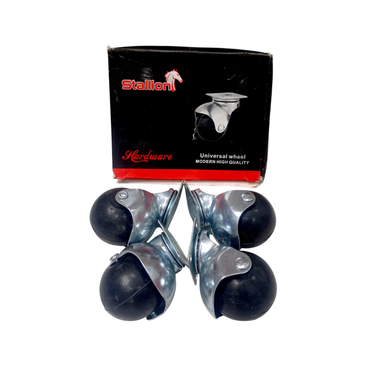 2 IN / STALLION Roda Hidup Trolly Bulat Plat 48 MM Karet Hitam 4 Pcs Dus