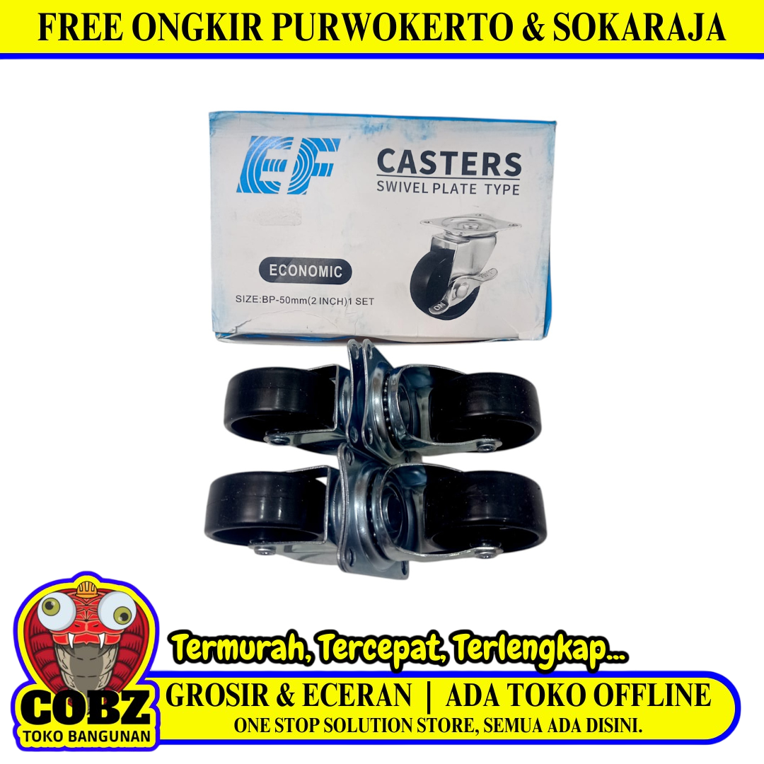 2 IN / EF Roda Hidup Trolly Rem Plat Nylon Hitam Rem