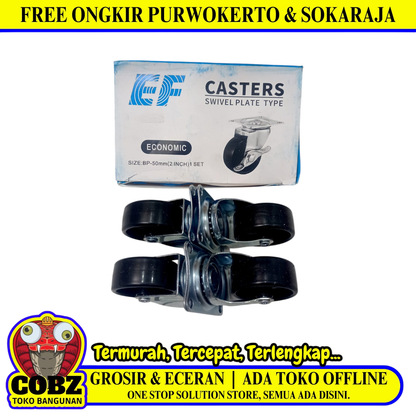 2 IN / EF Roda Hidup Trolly Rem Plat Nylon Hitam Rem