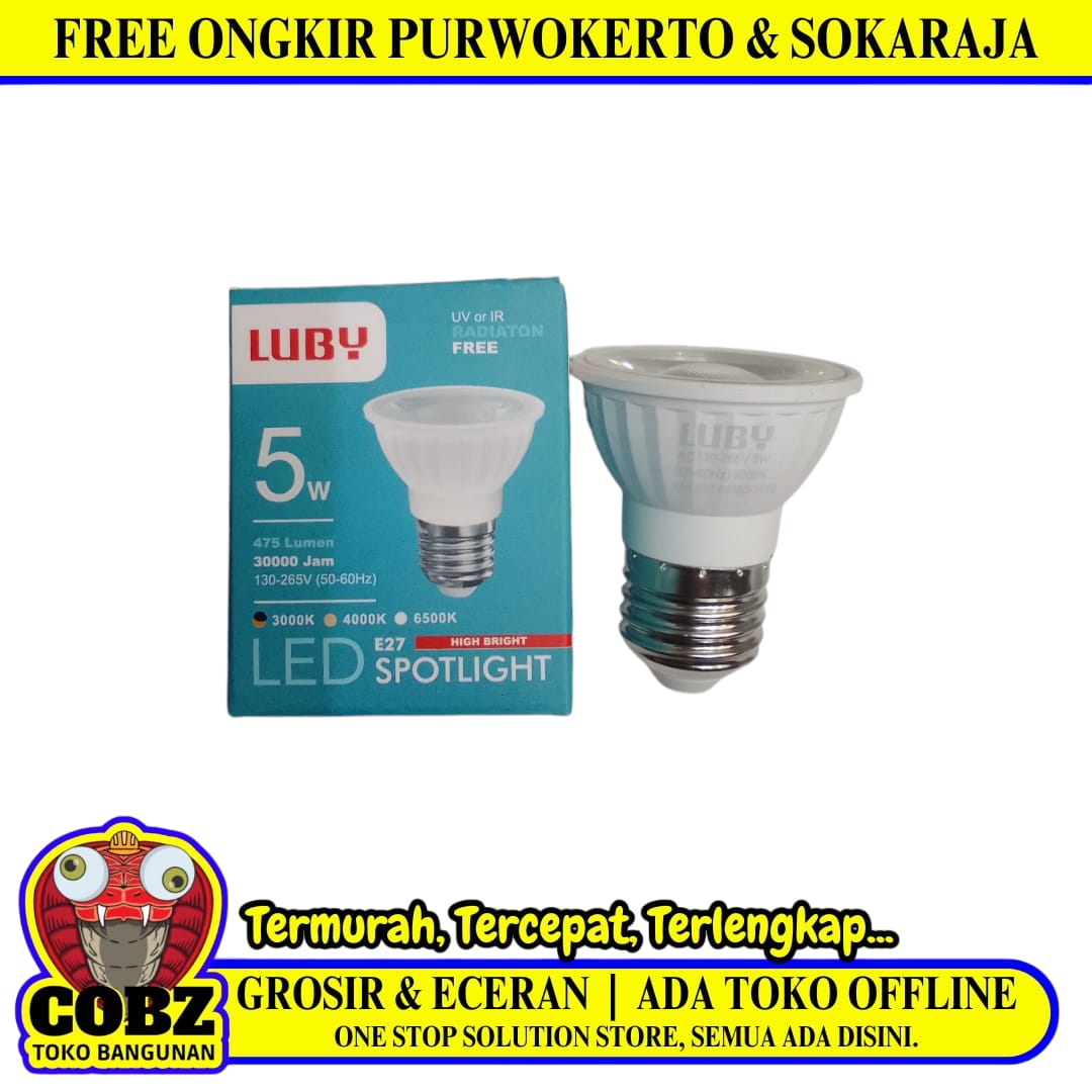 5 W / LUBY 3000 K E27 Lampu Sorot Spot Tracklight LED Warna Putih