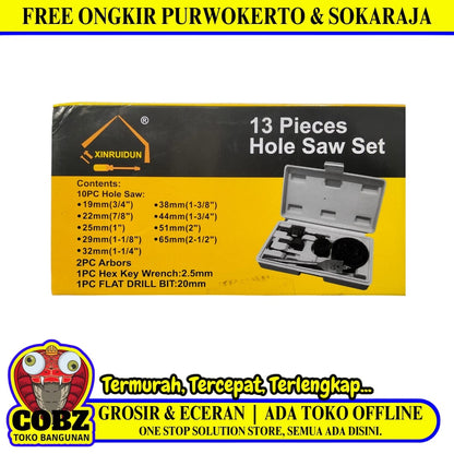 19 MM - 65 MM / XINRUIDUN TCT Hole Saw Mata Bor Hidroponik Pelubang Kayu 13 Pcs Set