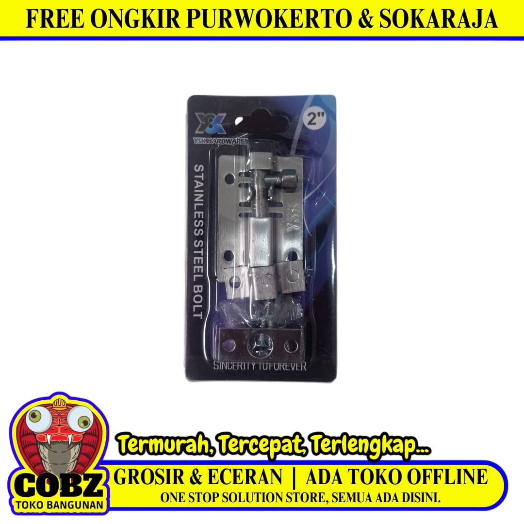 2 IN / YSK Grendel Kunci Slot Pintu Jendela Stainless