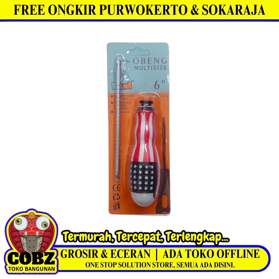 6 IN / BULMA Obeng Screwdriver Two Way Bolak Balik Plus Minus 2 In 1 Gagang Karet