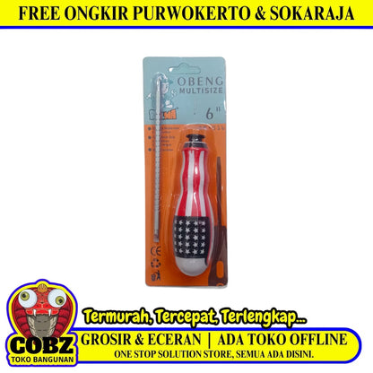 6 IN / BULMA Obeng Screwdriver Two Way Bolak Balik Plus Minus 2 In 1 Gagang Karet