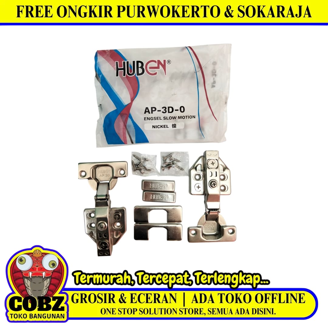 35 MM / HUBEN AP-3D-0 Engsel Sendok Lurus Lemari Hidrolik Besar Set