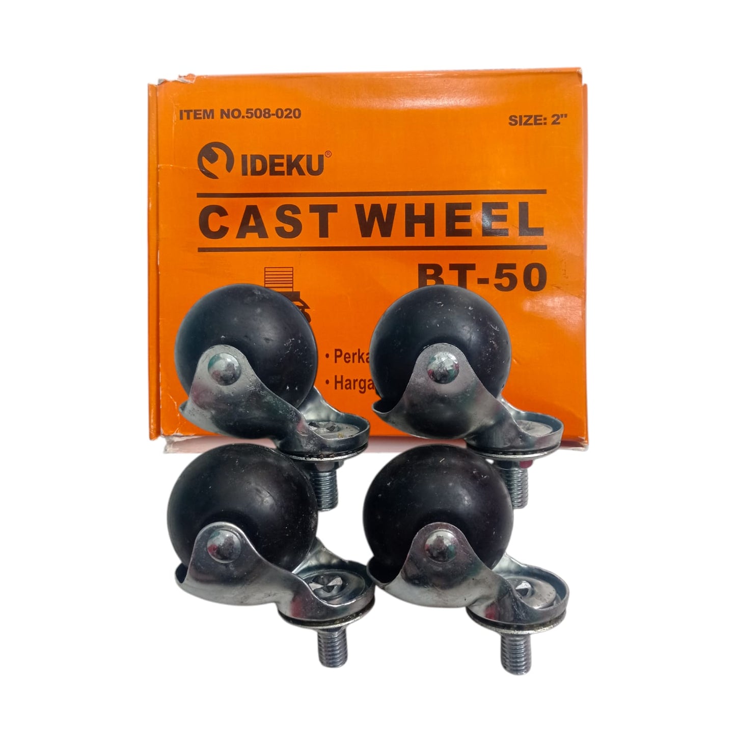 2 IN / IDEKU Roda Hidup Trolly Bulat Drat 50 MM Karet Warna 4 Pcs Dus