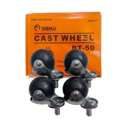 2 IN / IDEKU Roda Hidup Trolly Bulat Drat 50 MM Karet Warna 4 Pcs Dus