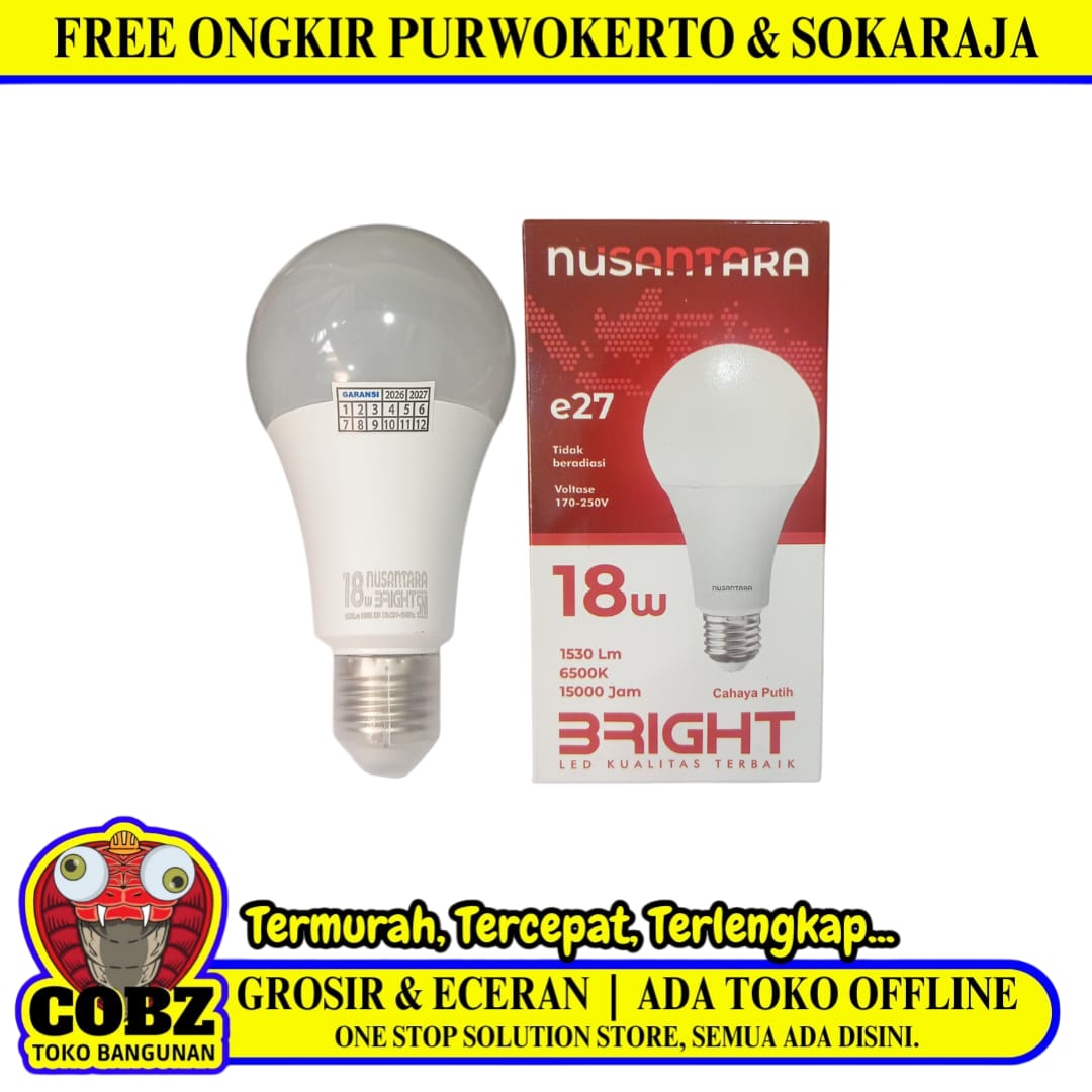 18 WATT / NUSANTARA BRIGHT LED Lampu Bohlam Bulb Moto Putih