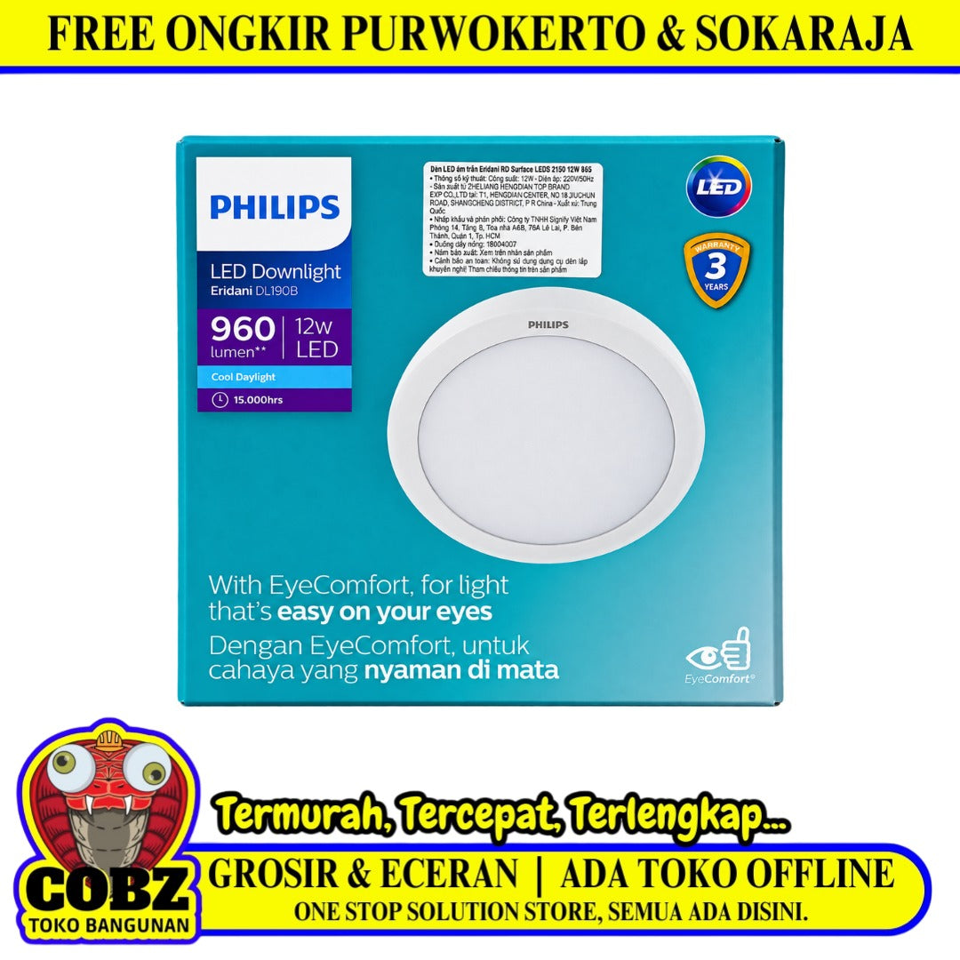 12 WATT / PHILIPS ERIDANI DL190B OB Downlight Lampu Putih Pcs