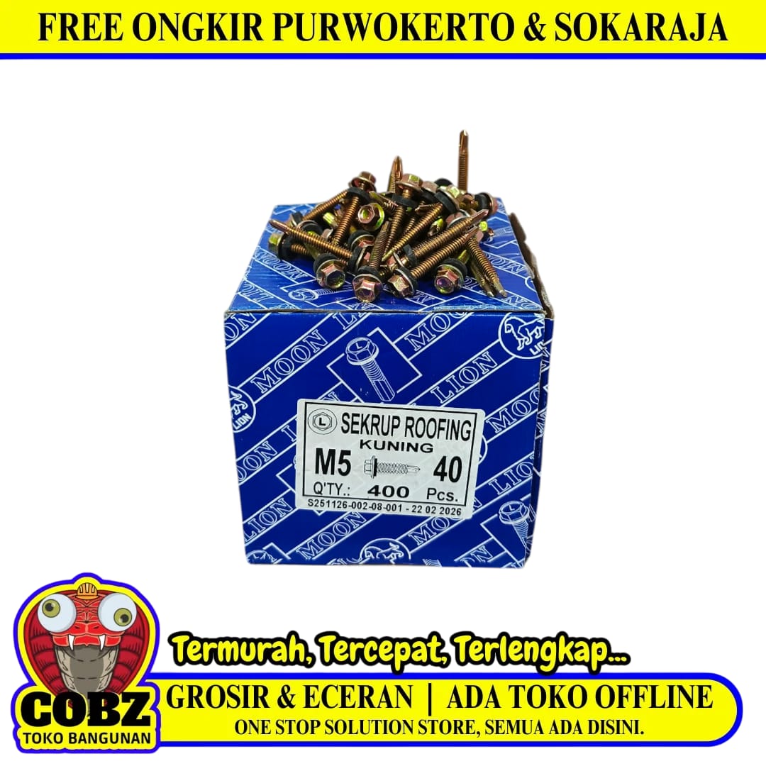 #5 x 40 MM / MOON LION Roofing Baut Sekrup Atap Baja Ringan Kuning Dus