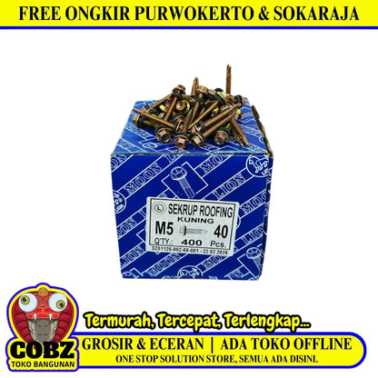 #5 x 40 MM / MOON LION Roofing Baut Sekrup Atap Baja Ringan Kuning Dus