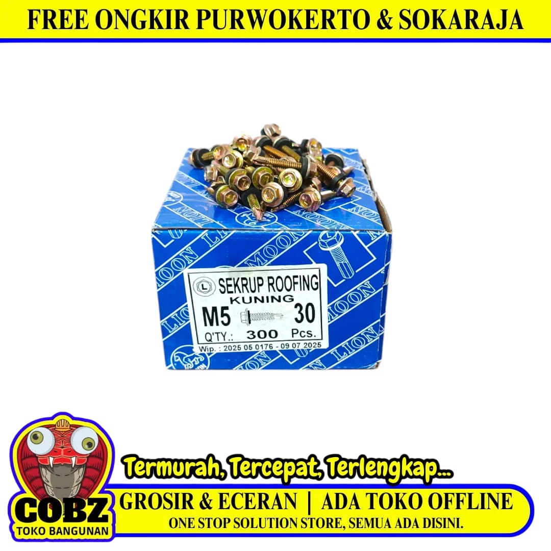 #5 x 30 MM / MOON LION Roofing Baut Sekrup Atap Baja Ringan Kuning Dus
